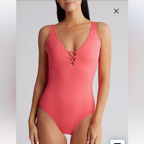 Tommy Bahama NWT Breaker Bay Reversible Lace Back Swimsuit Women’s Size 10 Coral - Picture 3 of 14